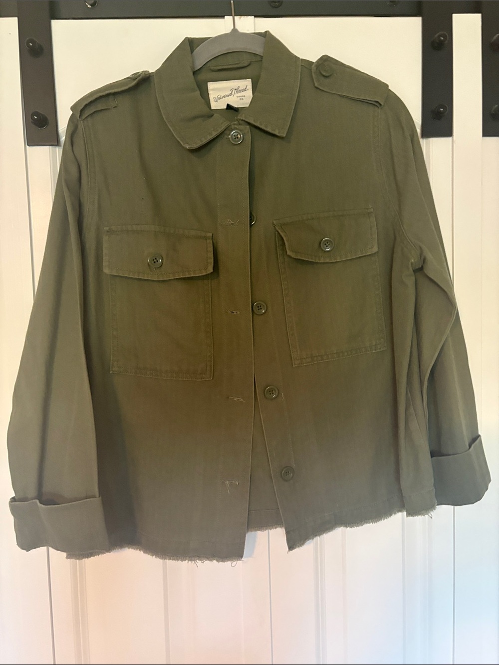 Universal Thread Olive Utility Jacket with Button Flap Pockets